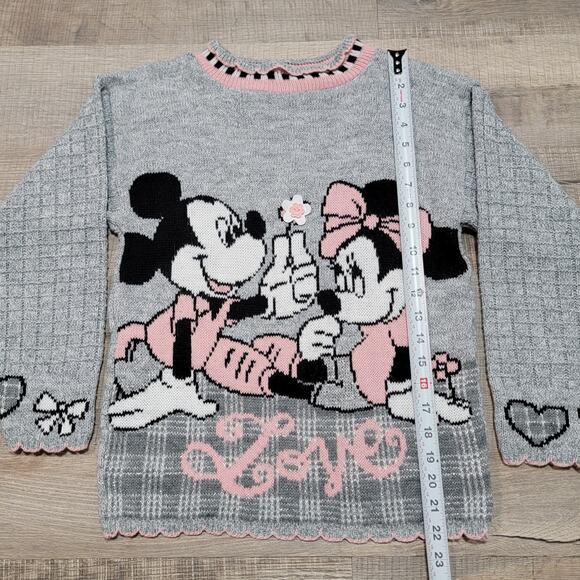VTG 90s Mickeys Stuff for Kids Scalloped Sweater "Love" Minnie Pink Heart Print - Picture 7 of 8